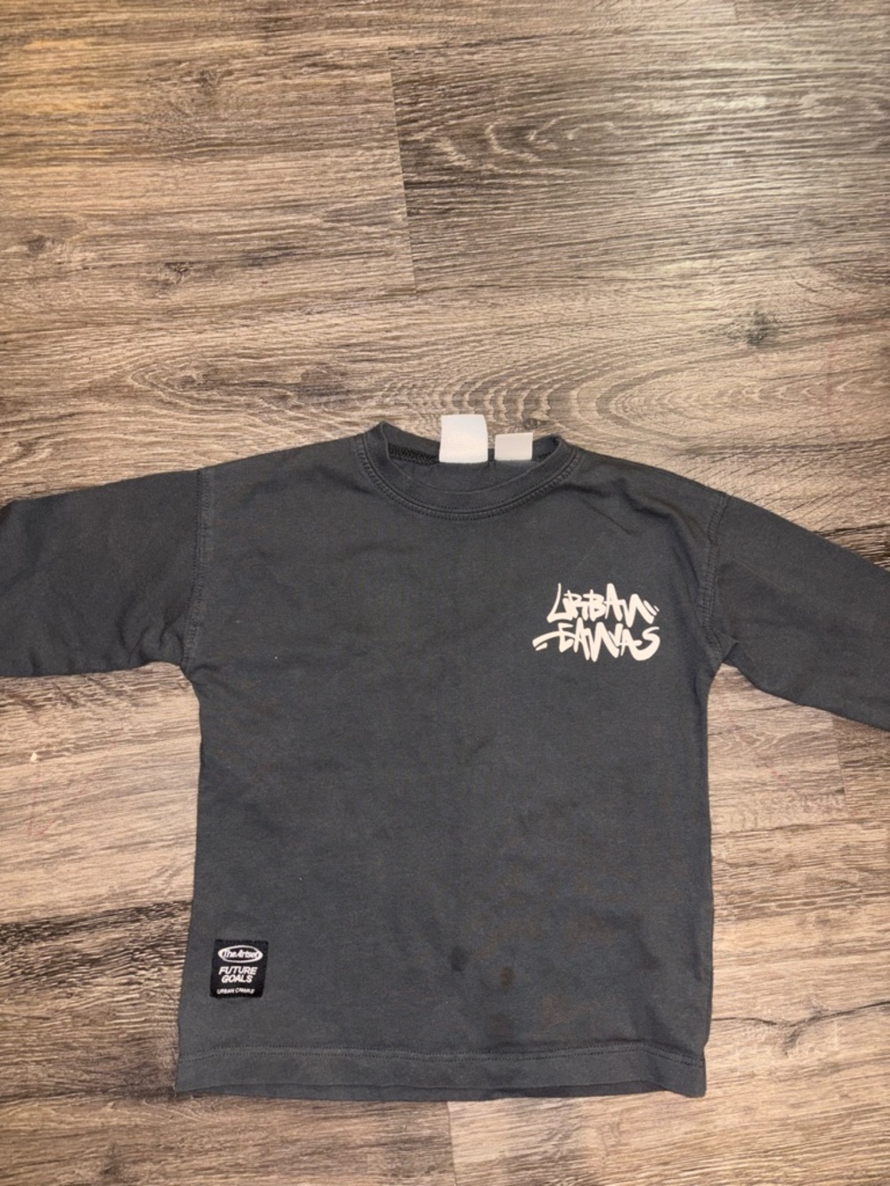 Zara Black Long Sleeve Crewneck with White Script Graphic